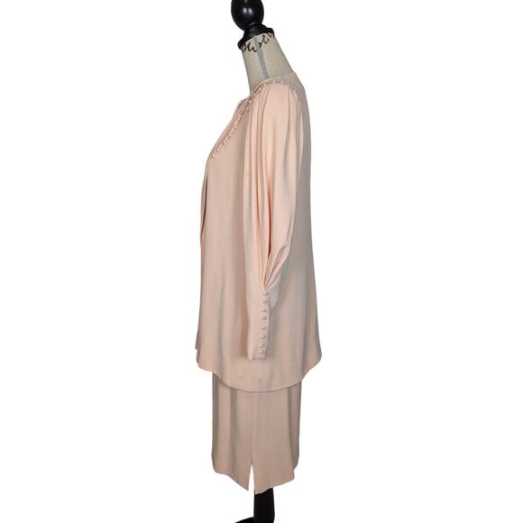 Vintage Silk Three Piece Skirt Suit with Pearl Trim Pink Size 8 - Picture 3 of 16